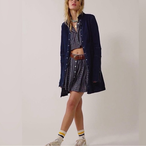 Free People Thea Dark Wash Denim Mini Dress Size S NWT - Picture 3 of 10